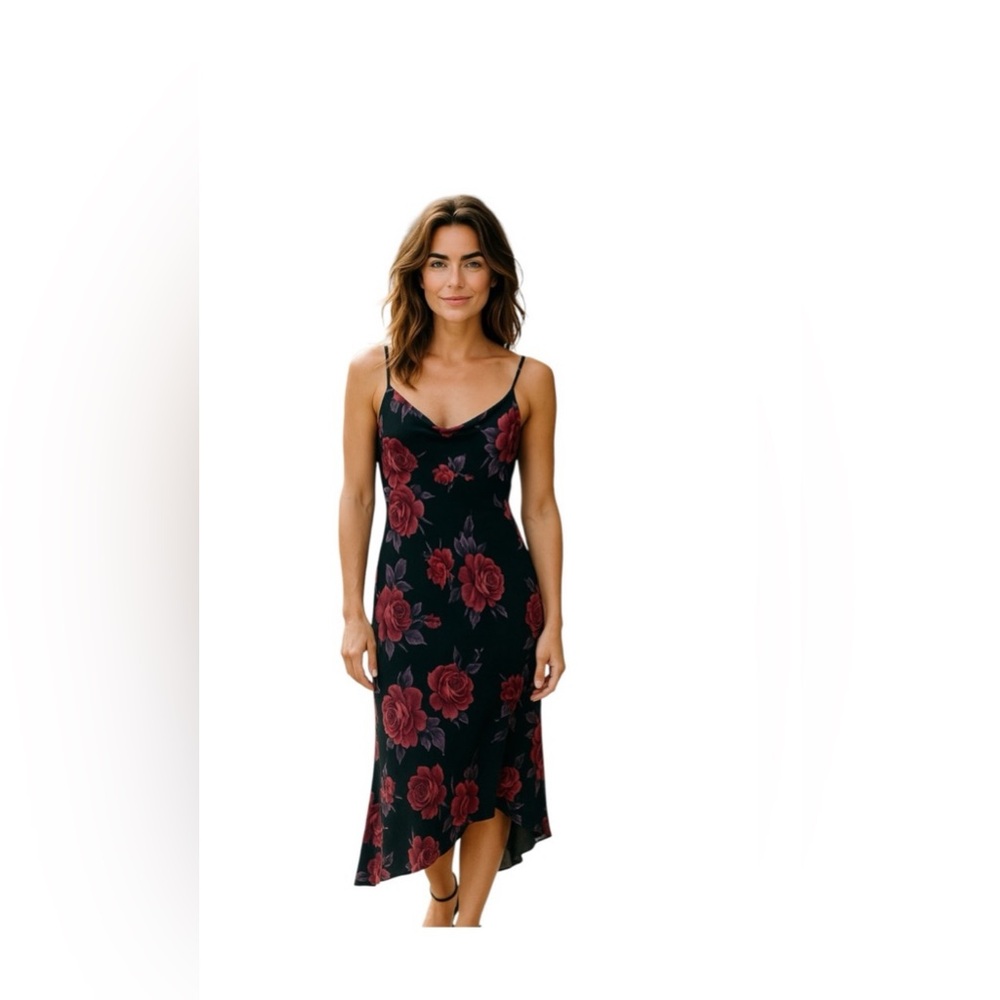 Women’s petite‎ large dark floral spaghetti strap Y2K slip dress whimsigoth hoco
